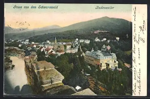 AK Badenweiler /Schwarzwald, Blick auf den Ort von einer Burg