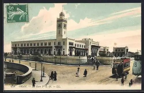 AK Oran, La Gare, Bahnhof mit Strassenbahn