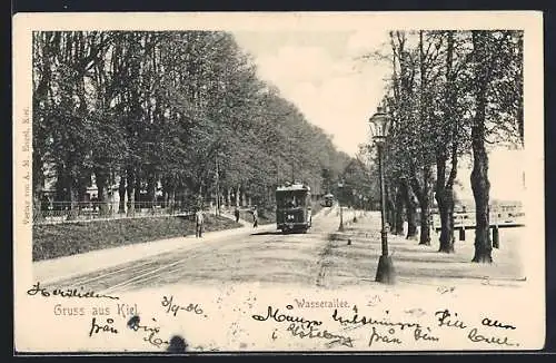 AK Kiel, Wasserallee mit Strassenbahn