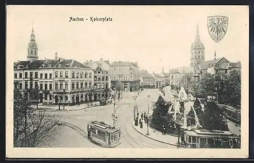 AK Aachen, Kaiserplatz mit Strassenbahn