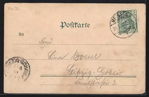 AK Meissen / Elbe, Brückenpartie mit Strassenbahn