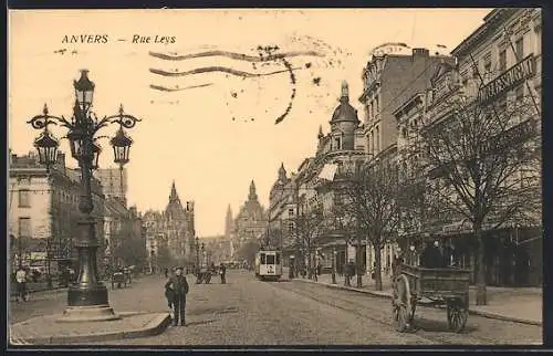 AK Anvers, Rue Leys, Strassenpartie mit Strassenbahn