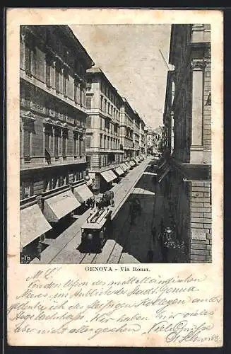 AK Genova, Via Roma, Strassenbahn