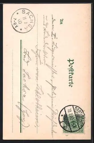 AK Darmstadt, Luisenplatz mit Ludwigsmonument, Strassenbahn