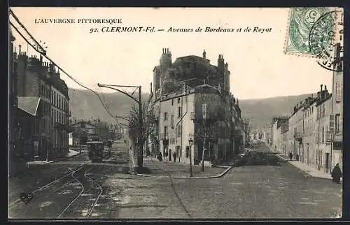 AK Clermont-Fd., Avenue de Bordeaux et de Royat, Strassenbahn