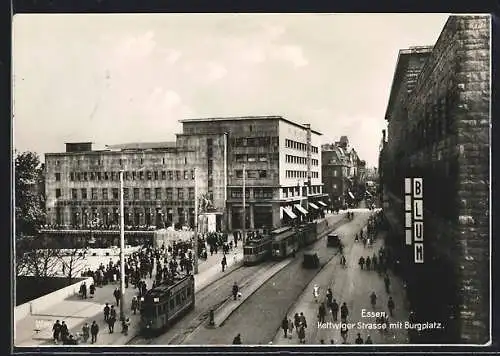AK Essen, Kettwiger Strasse mit Burgplatz, Strassenbahn