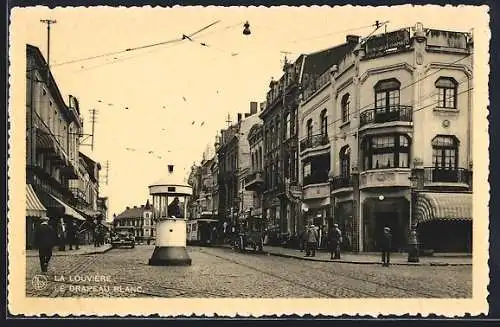 AK La Louvière, Le Drapeau Blanc, Strassenbahn
