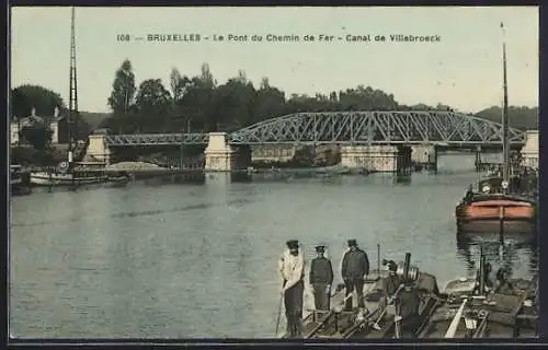AK Bruxelles, Le Pont du Chemin de Fer, Canal de Villebroeck