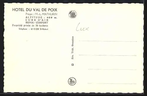 AK Saint-Hubert, Hotel du Val-de-Poix, Partie im Garten