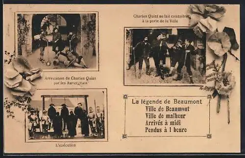 AK Beaumont, Arrestation de Charles Quint par les Auvergnats, Charles Quint se fait connaitre à la porte de la Ville