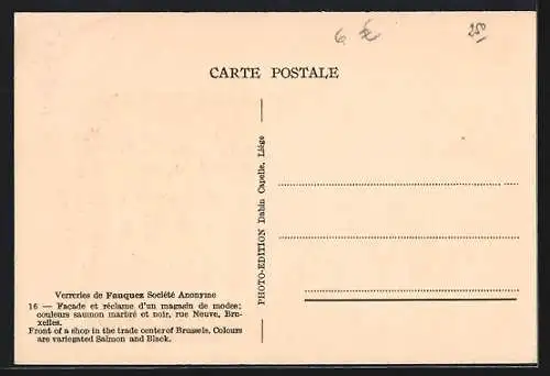 AK Bruxelles, Maison Lodts, Facade et réclame d`un magasin de modes, Rue Neuve