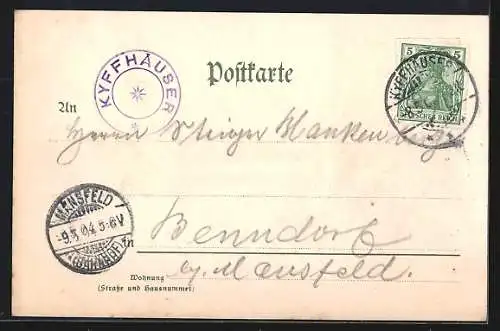 Lithographie Kyffhäuser, Kaiser-Denkmal mit Besuchern