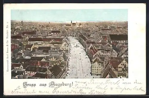 Goldfenster-AK Augsburg, Stadtansicht mit leuchtenden Fenstern