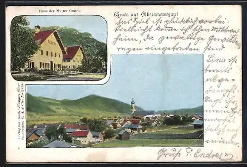 AK Oberammergau, Haus der Mutter Gottes und Totalansicht