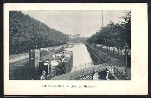 AK Charleroi, Quai de Brabant, Flussansicht mit Booten