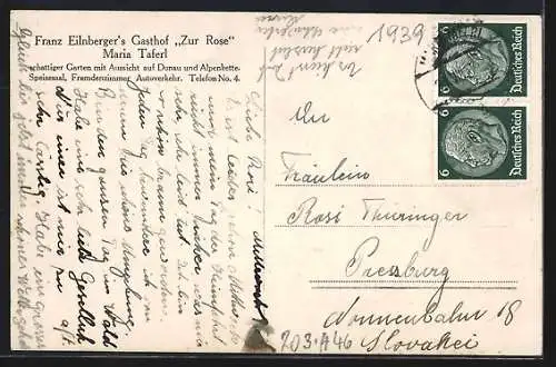 AK Maria Taferl, Franz Eilberger`s Gasthof Zur Rose, Aussenansicht, Innenansicht, Terrasse