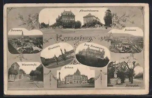 AK Korneuburg, Albrechtskaserne, Rathaus, Hauptplatz und Wienerstrasse