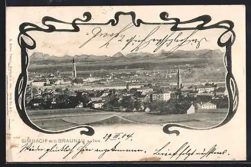 AK Simbach / Inn, Ortsansicht mit Blick auf Braunau am Inn