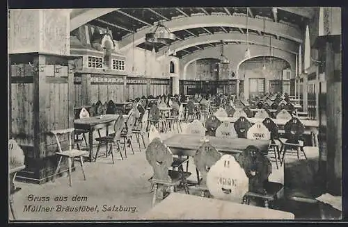 AK Salzburg, Gasthaus Müllner Bräustübel, Innenansicht