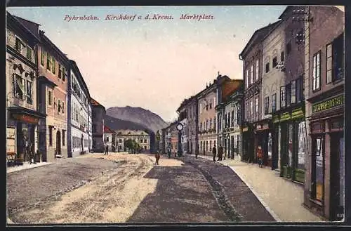 AK Kirchdorf a. d. Krems, Marktplatz mit Geschäften und Passanten