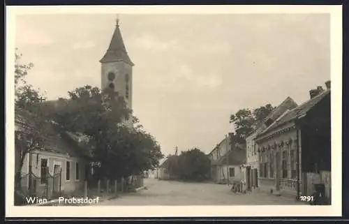 AK Probstdorf, Strassenansicht mit Kirchturm