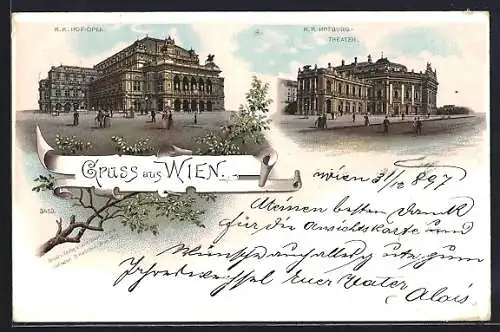 Lithographie Wien, K. K. Hofoper, K. K. Hofburg-Theater