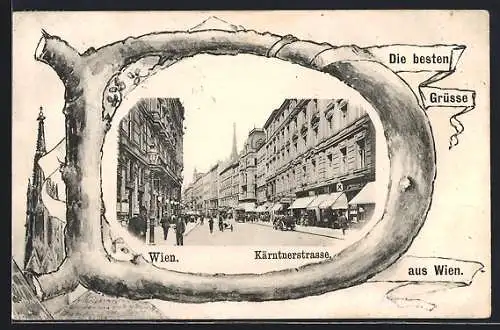 AK Wien, Kärntnerstrasse, Grossbuchstabe D als Rahmen