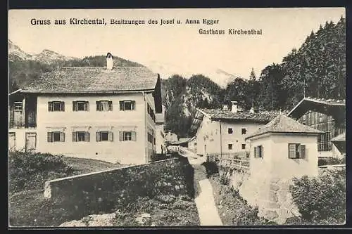 AK St. Martin bei Lofer, Gasthaus Kirchenthal, Besitzungen d. J. u. A. Egger