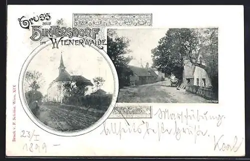 AK Hintersdorf im Wienerwalde, Kirche, Ortspartie
