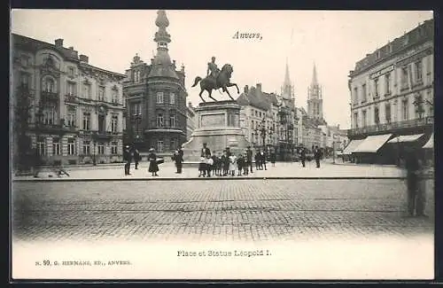 AK Anvers, Place et Statue Leopold I.