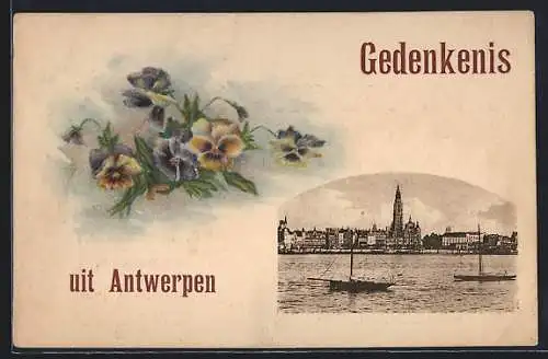 AK Antwerpen, Teilansicht, Boote auf dem Wasser mit Blick zur Kirche