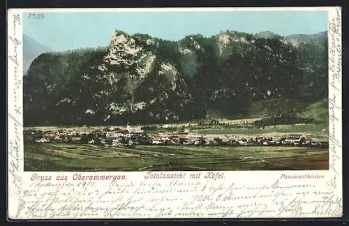 AK Oberammergau, Ortsansicht mit Kofel, Passionstheater
