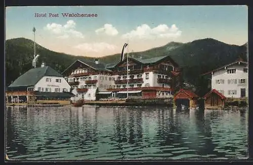 AK Urfeld, Blick auf das Hotel Post am Walchensee