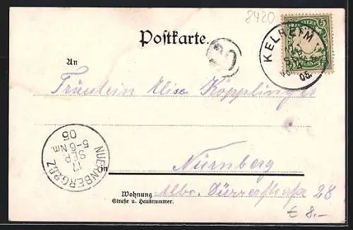 AK Kelheim, Flusspartie mit Blick auf den Berg