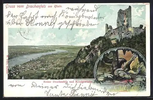 AK Drachenfels am Rhein, Ruine Drachenfels und Königswinter
