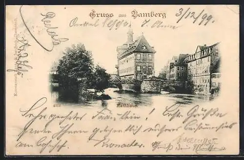 AK Bamberg, Flusspartie am Rathaus