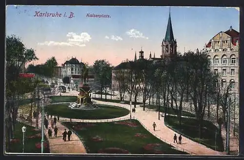 AK Karlsruhe i. B., Kaiserplatz mit Denkmal