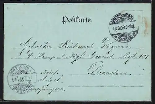 Mondschein-AK Bischofswerda i. Sa., Teilansicht mit leuchtenden Fenstern