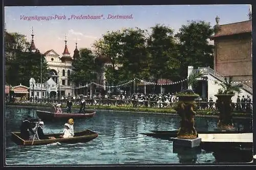 AK Dortmund, Vergnügungspark Fredenbaum mit Ruderboote und Menschen