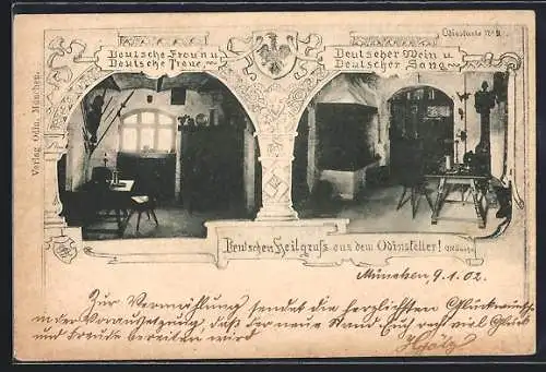 AK München-Neuhausen, Gasthaus Odinskeller, Nymphenburger Strasse, Innenansichten