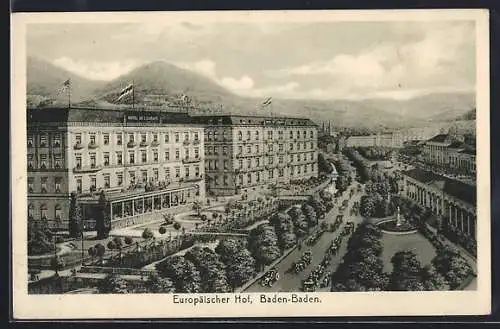 AK Baden-Baden, Hotel Europäischer Hof mit Strassenpartie