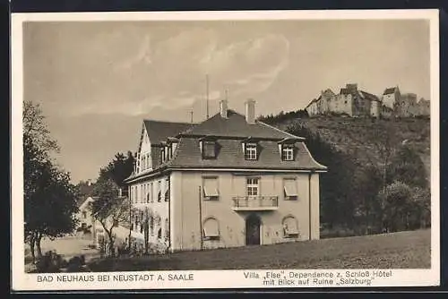 AK Bad Neuhaus bei Neustadt, Hotel Villa Else mit Blick auf Ruine Salzburg