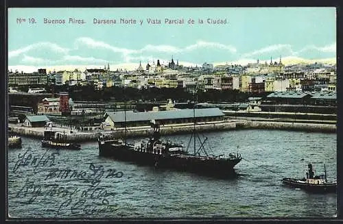 AK Buenos Aires, y la Darsena, Norte del Purto Madero, Schiffe im Hafen, Blick zur Stadt