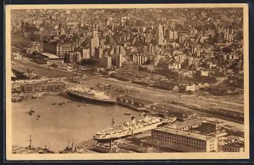 AK Buenos Aires, Vista parcial del Puero y de la Ciudad, Hafen