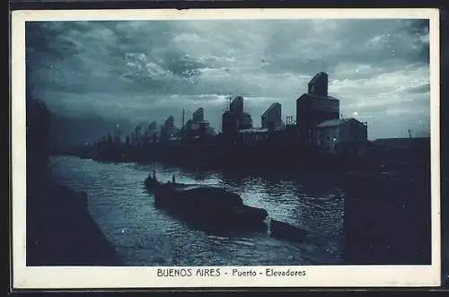 AK Buenos Aires, Puerto, Elevadores, Hafen am Abend