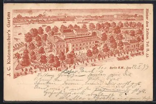 Lithographie Berlin-Tiergarten, Gasthaus J. C. Kistenmachers Garten, Hinter den Zelten