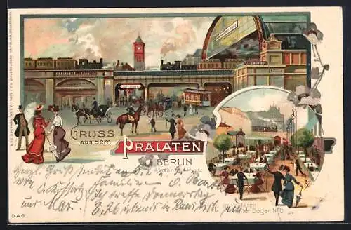 Lithographie Berlin, Alexanderplatz, Gasthaus zum Prälaten hinter Bogen Nr. 6