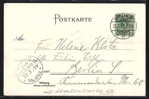 Lithographie Berlin, Gasthaus Zum Klaussner in der Krausenstrasse 64, Bes.: H. Gabler