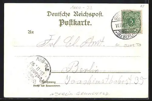 Lithographie Grunewald, Restaurant Hundekehle mit Garten