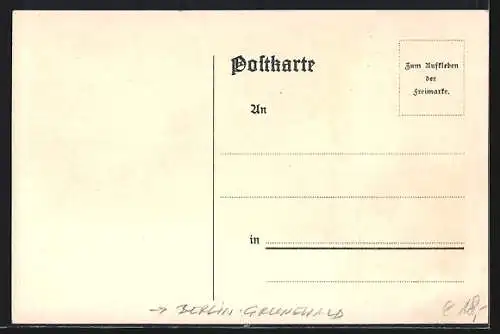 Lithographie Berlin-Grunewald, Schildhorn, Jaczow im Dankgebet, Kaiser-Wilhem-Turm